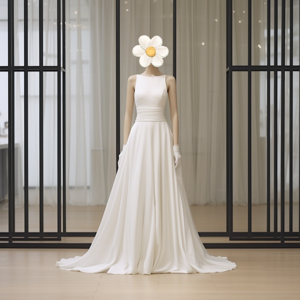 ウェディングドレス ノースリーブ ボートネック クレープ生地 細見えシルエット 花嫁