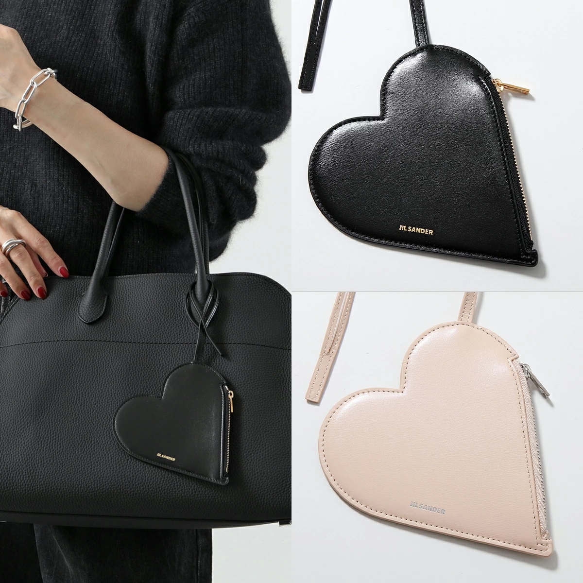 JIL SANDER ジルサンダー ポーチ J08VL0005 P4840 P5355 レディース ハート レザー 箔ロゴ コインケース リスレット付き 小物入れ カラー2色