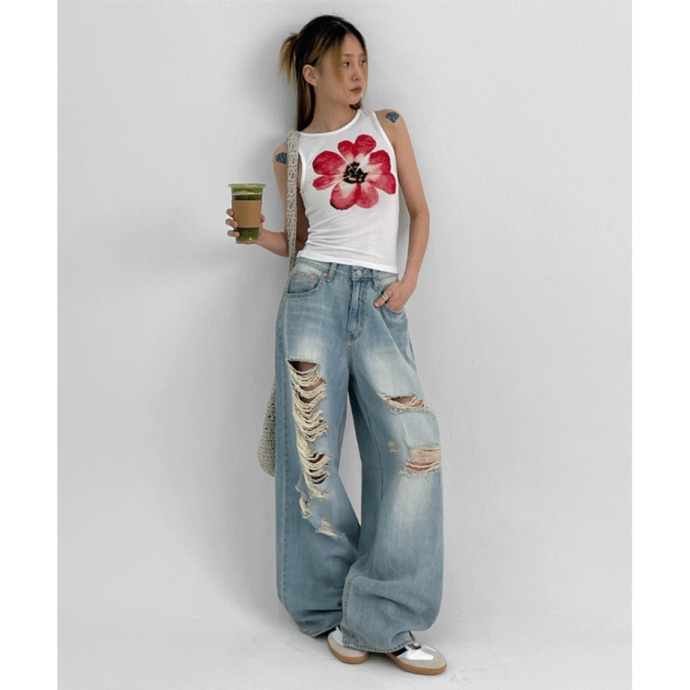 ブラックアップ ヘルジ サマー ダメージ ワイド デニムパンツ