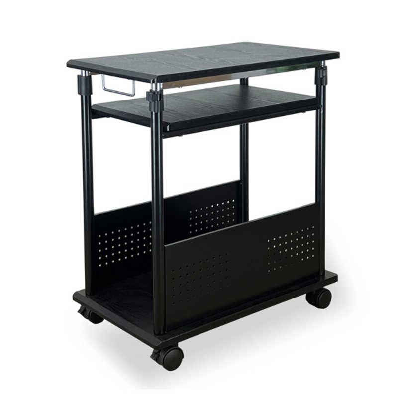 レメックスジャパン　2段式 上下昇降パソコンワゴン CPUワゴン L字デスク (上下昇降70～100cm)(W35xD60xH70～100cm)MDF集成材 黒木目 REMEX　PJC-7202-BK