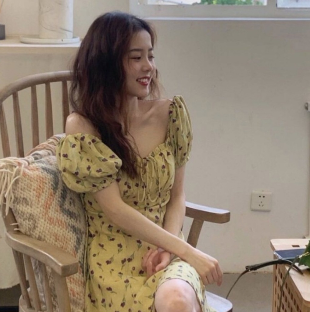 ワンピース デート かわいい 大人可愛い きれいめ シンプル カジュアル 大人 上品 おしゃれ ミニ丈 半袖 パフスリーブ　リボン 花柄 イエロー　個性的　春夏 イエロー XL 韓国 ガーリー モテ 4,674円