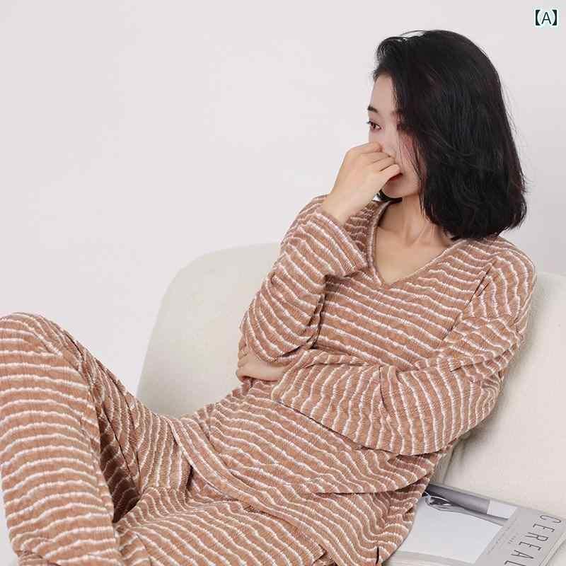 パジャマ　レディース　上下 DOEO ビッグ スタイル パジャマ レディース 春秋 綿 シルク 長袖 ストライプ シンプルで 高級 感 外出 着と しても 着用 可能 ホームウェア スーツ 8,881円