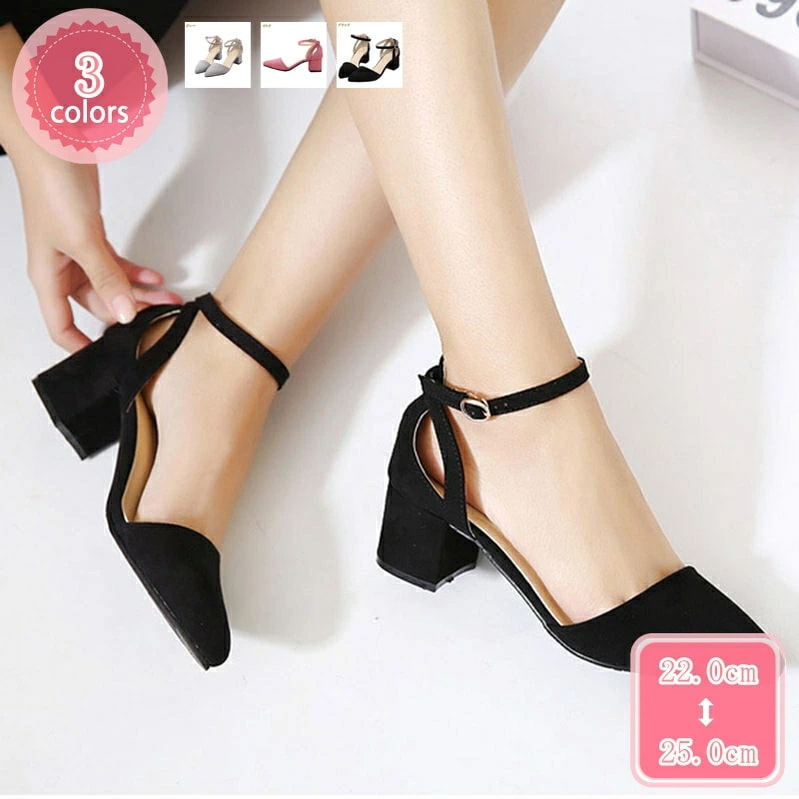 1000円OFFクーポン 痛くない アンクルストラップ 太めヒール ポインテッドトゥ パンプス 5cmヒール 脱げにくい レディース セレパート 歩きやすい ミドルヒール 小さいサイズ ストラップ 美