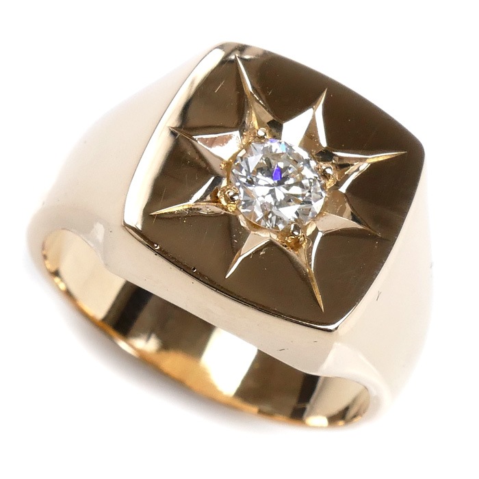 K18YG イエローゴールド 印台 リング・指輪 ダイヤモンド0.46ct 21.5号 20.4g メンズ 中古