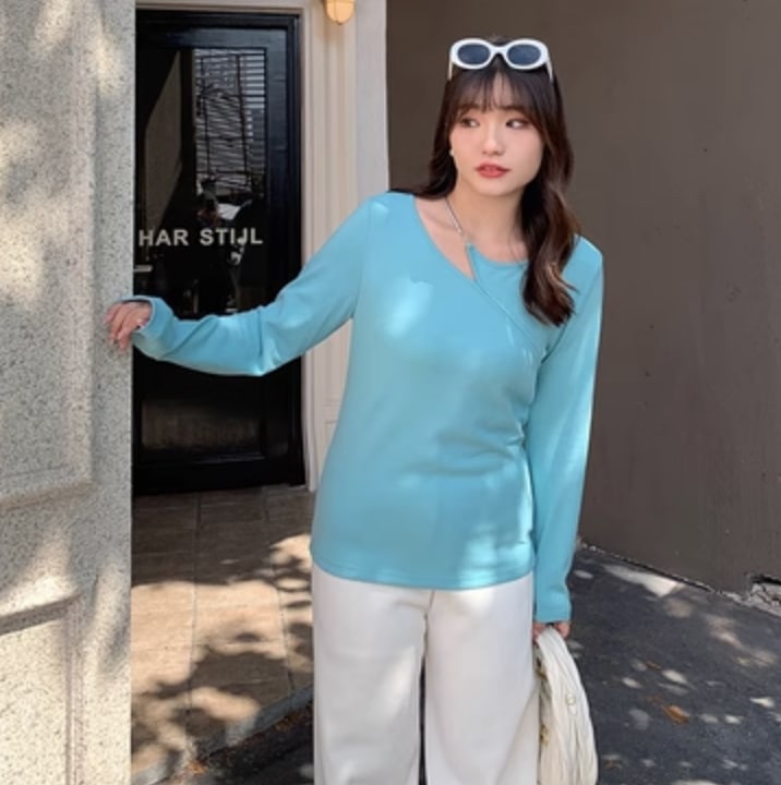 トップス デート シャツ カットソー 袖あり 長袖 かわいい 大人可愛い きれいめ シンプル カジュアル 大人 上品 おしゃれ お洒落 主役級 存在感 春 秋 10代 20代 30代 レディース