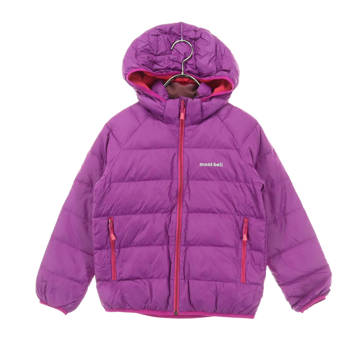 mont-bell モンベル 英字 長袖 ダウンジャケット 130 パープル フード取り外し可 キッズ 古着