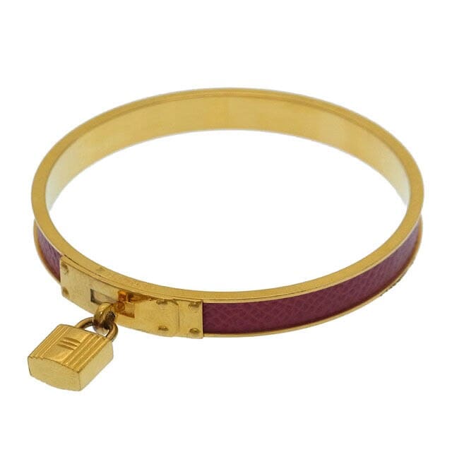 ブレスレット バングル アクセサリー ケリーバングル カデナ付き ゴールド レッド 中古