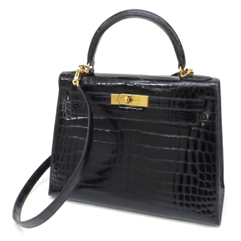 HERMES ﾊﾝﾄﾞﾊﾞｯｸﾞ ｹﾘｰ28 外縫い G金具 G刻印 黒 ｸﾛｺﾀﾞｲﾙ ｱﾘｹﾞｰﾀｰ 【中古】(61298)