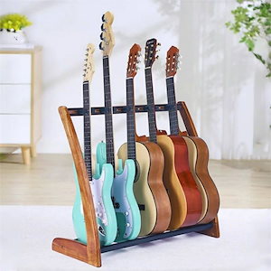 新规入荷続々 多頭 転倒防止 調整可能な間隔 配置ラック ギターディスプレイスタンド ギターラック 無垢材 3本/5本立て ギタースタンド