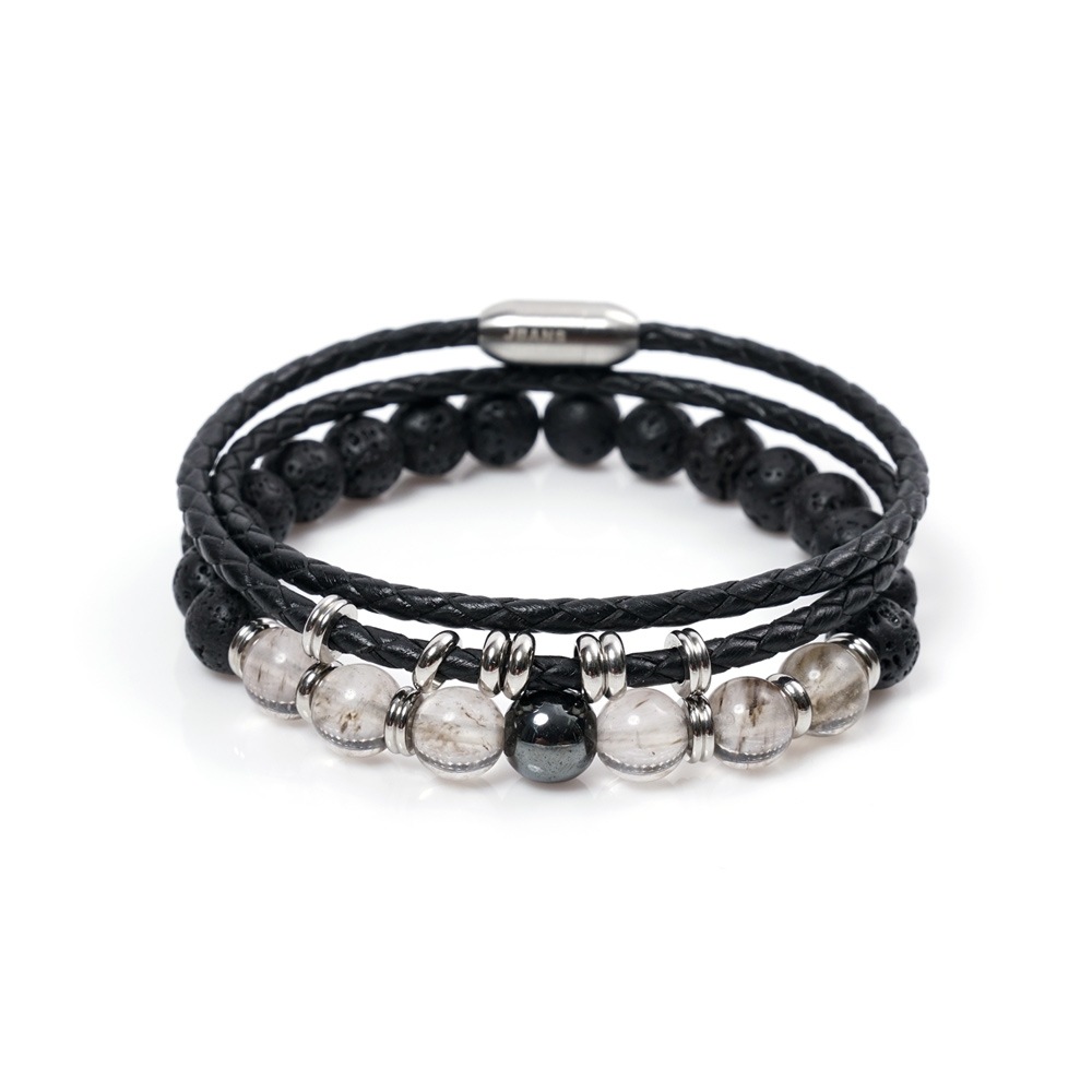 JBANS クラシックブラックウォーターポイント 762 サージカルスチールリングポイント 041BK レザーブレスレットセット (Y2101-SE808_BK)