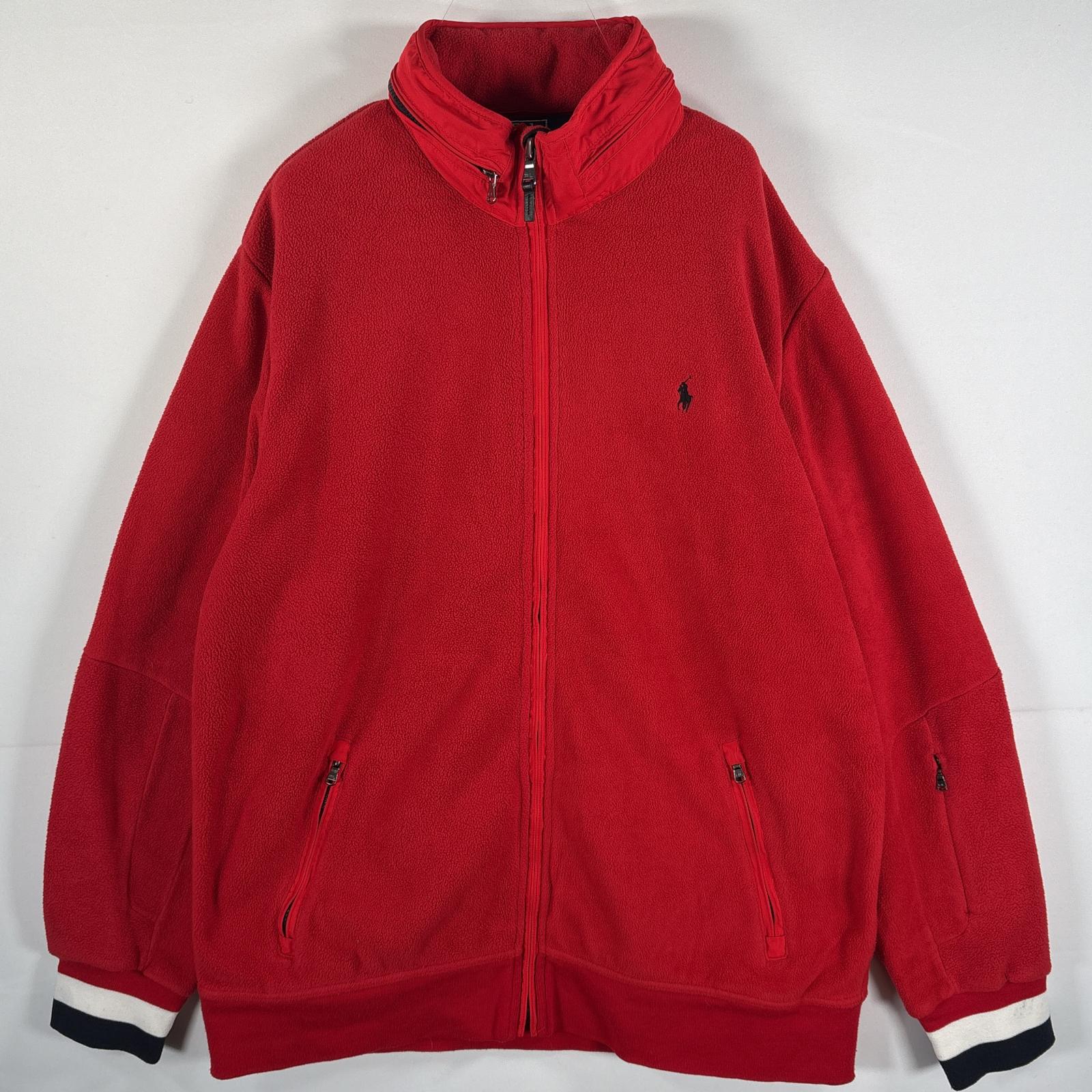 古着 90s/90年代 ポロバイラルフローレン Polo by Ralph Lauren フリースジャケット ビッグサイズ フルジップ XLT TALL レッド メンズ