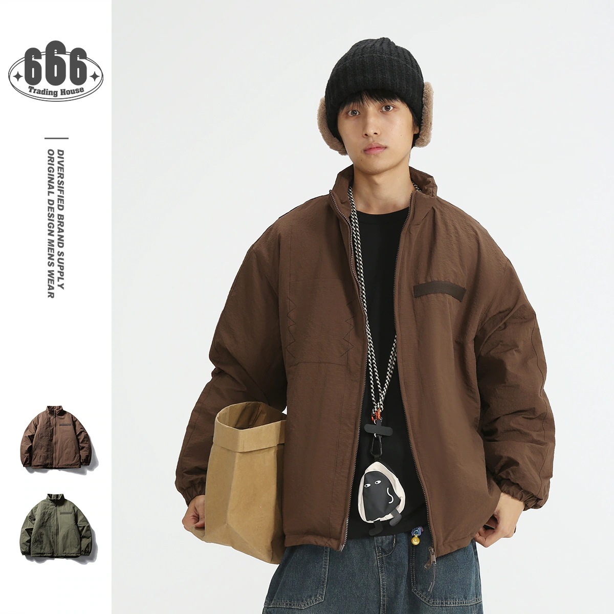 レトロなシルエットのスタンドカラーのウェットジャケットゆったり防寒保温冬用綿入れ男性 6,884円