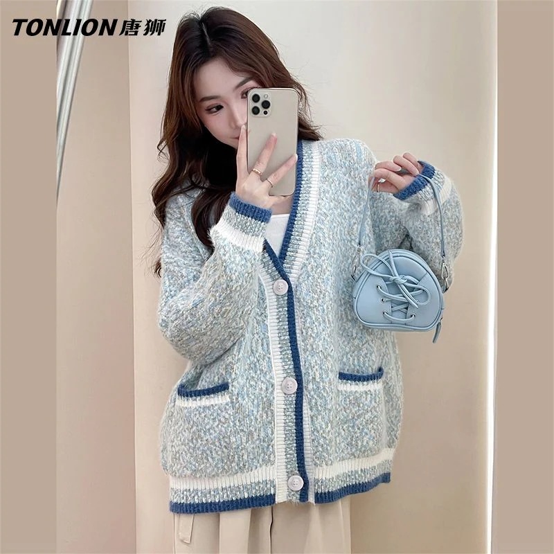 【急速出荷!】アクアマリンクラッシングカラーVネックカーディガンジャケットニットカーディガンセーター