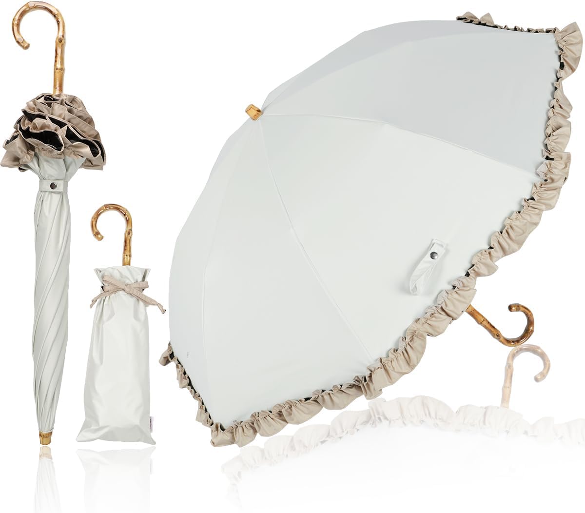 日傘 二段式折りたたみ 逆折り uvカット100 遮光 完全遮光 レディース 5級撥水 軽量 遮熱 晴雨兼用 かわいい バンブー持ち手