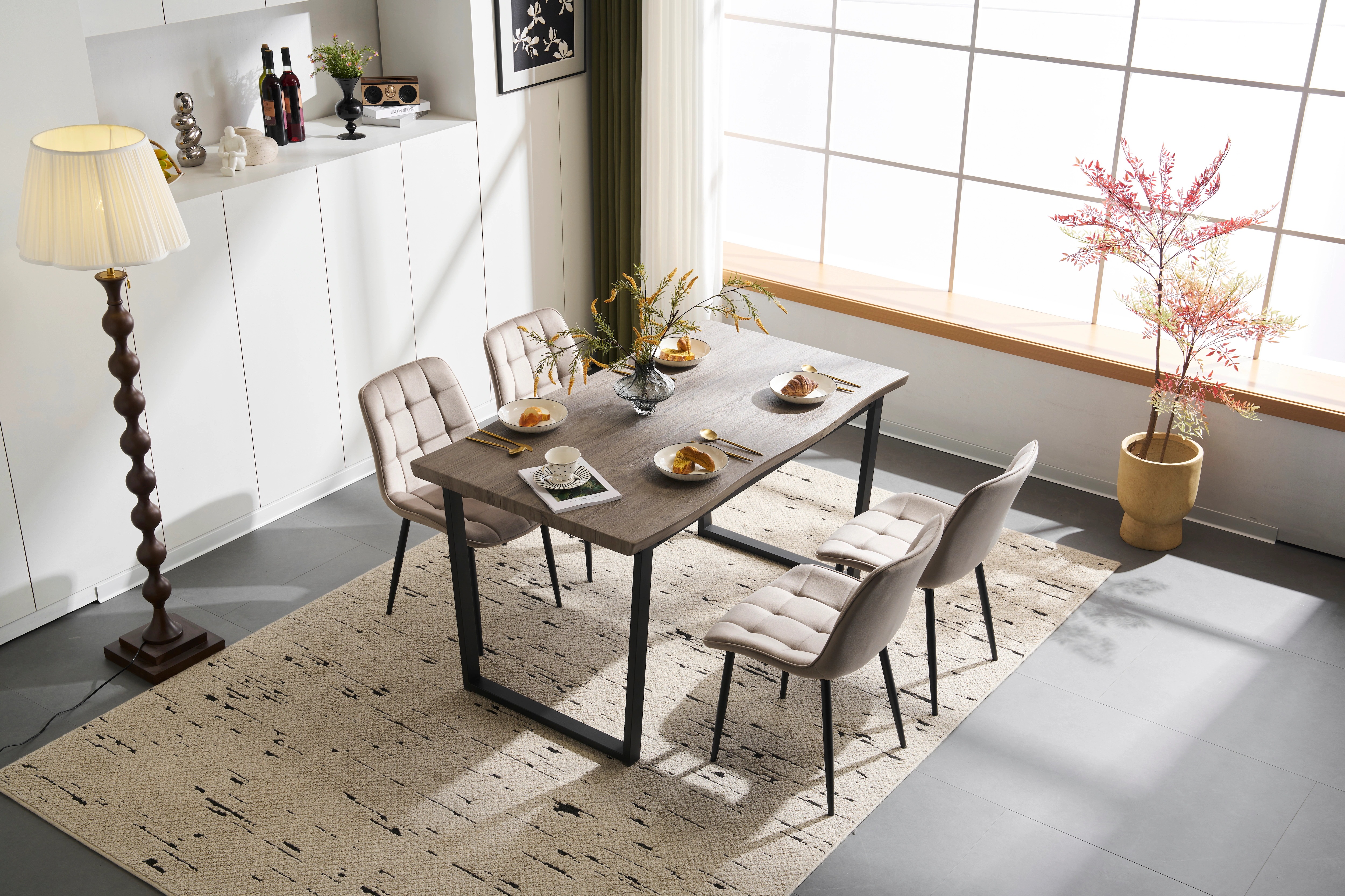 【急速出荷!】【set品】ダイニングテーブル 食卓 4人用 2人用 幅140cm おしゃれ 組み立て非常に簡単 ソリッド ハイエンド ヴィンテージ風 モダン 客用 書斎用 シンプル 波の形 椅子2Ｐ