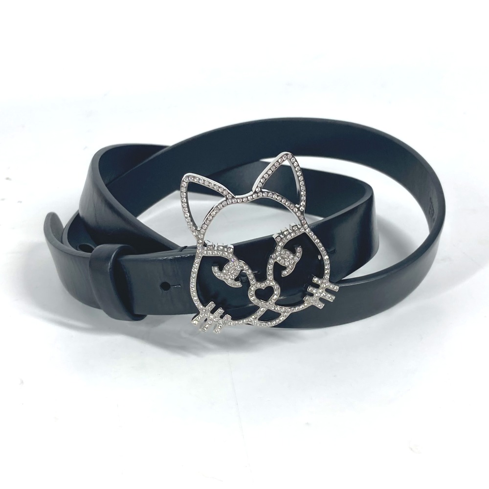 ベルト キャット 猫 16K ベルト アクセサリー ラインストーン 細ベルト レザー ブラック