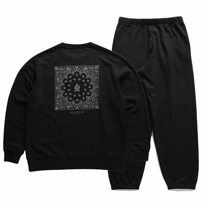ACE FLAG 上下セット 長袖 ブランド スケボー メンズ 春秋冬用 黒 大きいサイズ エースフラッグ セットアップ トレーナー スウェット スウェットパンツ