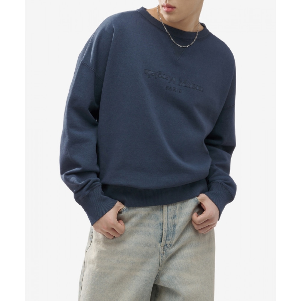 メゾンマルジェラメンズリバースロゴスウェットシャツ-ブルー/S50GU0215S25570510