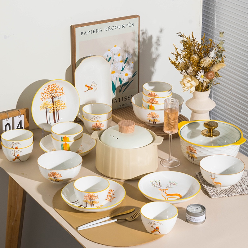 クリーミーな空気皿セット家庭用ボウルと箸セラミック食器セット濃厚なアンチスカルディングボウルとプレートセラミックボウル 13,551円