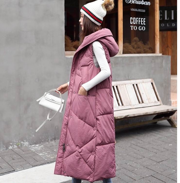 【送料無料】レディース ダウン ベスト ロング アウター マキシ 4カラー フード付き