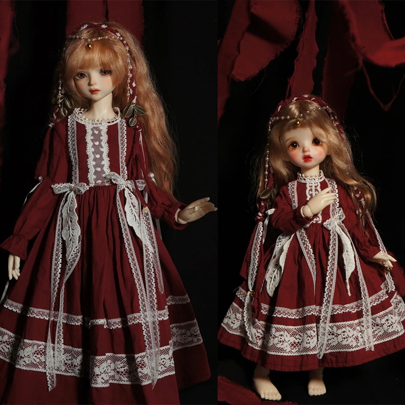 BJDドール用衣装セット ドール服 レッドドレス 髪飾り パンツ 幼SD/MSD/SDサイズ球体関節人形用