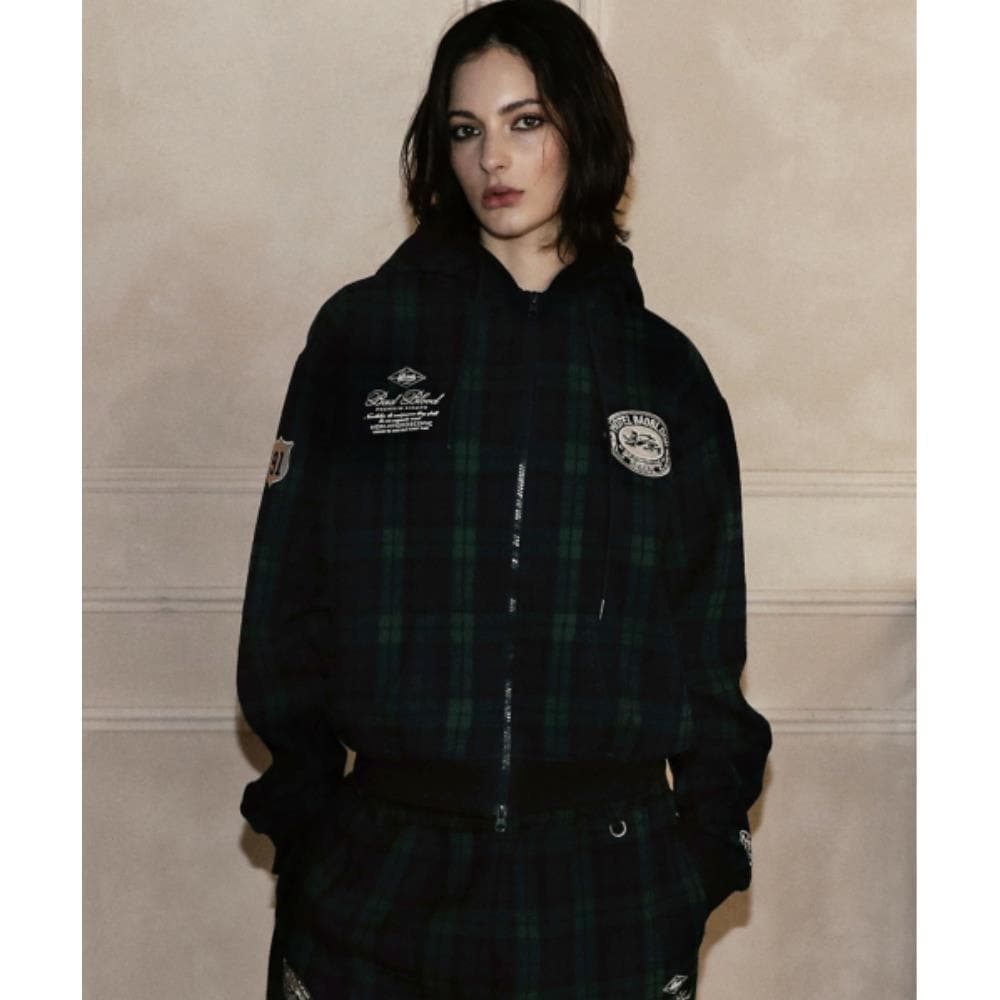 BADBLOOD Classic Check Hooded Zip-Up Green w-hde24-065