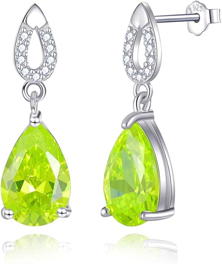 925純銀製 レディース ピアス 人工石( 8月 誕生石 ペリドット)