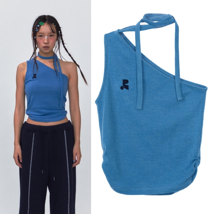 【REST & RECREATION】 RR ONE SHOULDER TIE TOP : BLUE