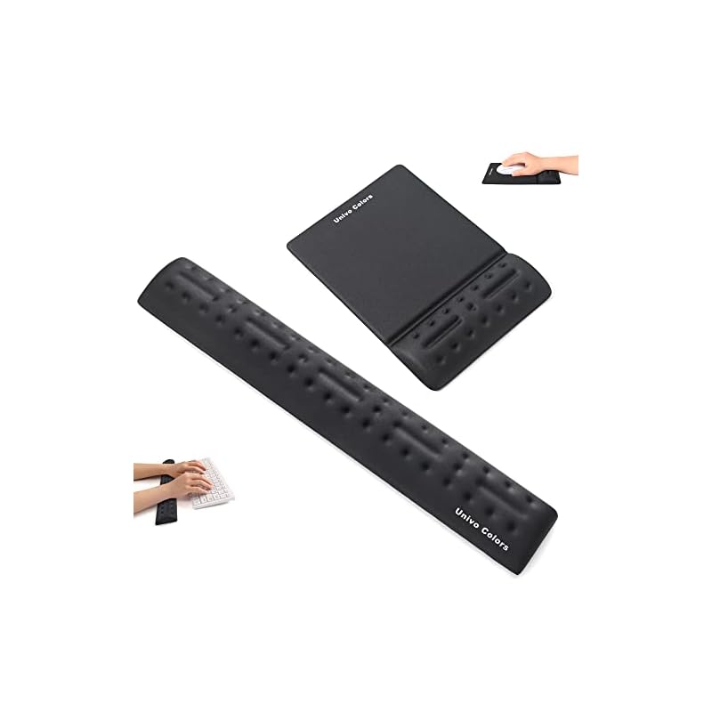 UnivoColors リストレスト一体型マウスパッド(M)＋タインピング用マッサージクッション２点セット 人間工学デザイン マッサージホール付き 手首置き 疲労低減 柔らかい素材 ストレス解放 通気