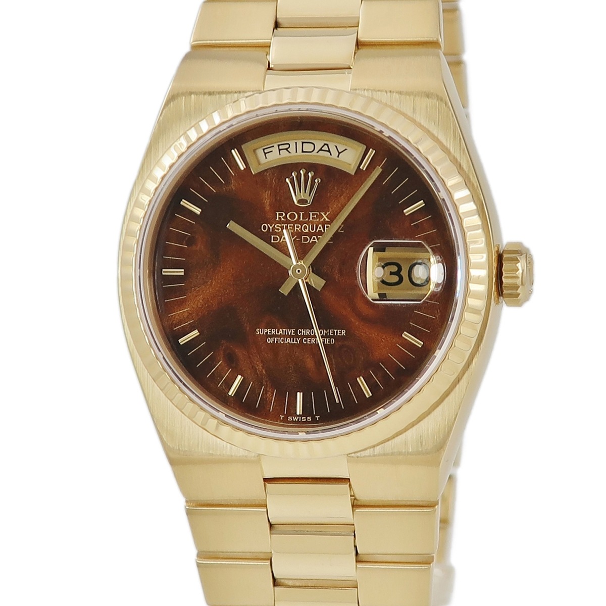 オイスタークォーツ デイデイト 19018N クオーツ メンズ メーカーOH済 97番 K18YG無垢 ウォールナット 希少 3年保証