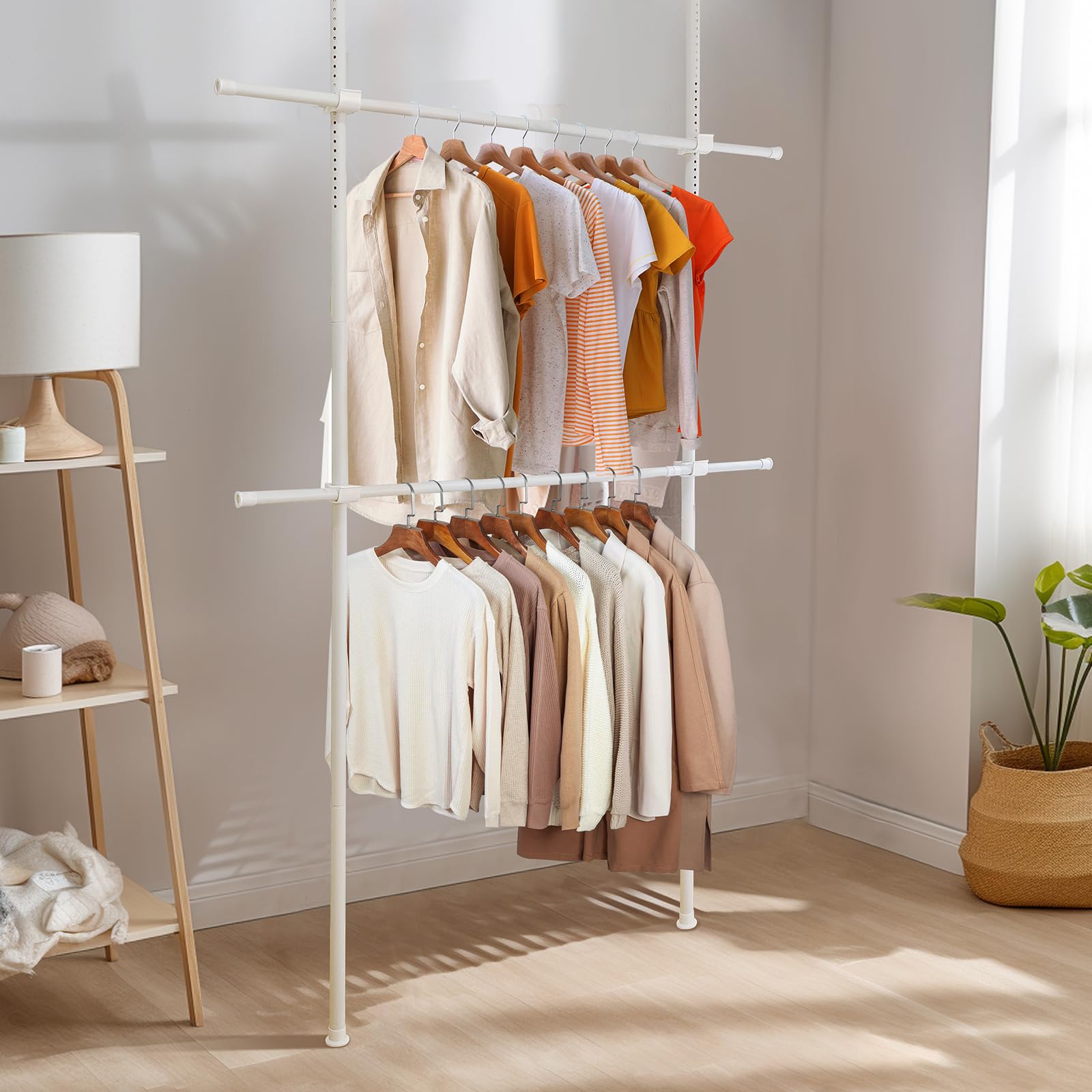 ハンガーラック 突っ張り ツッパリハンガーラック 突っ張りハンガーラック 洋服ラック ハンガー ラック 服掛け 縦横伸縮 頑丈 洗濯物干し 室内 スリム 部屋干し ラック 大容量 ワイドタイプ 衣類収