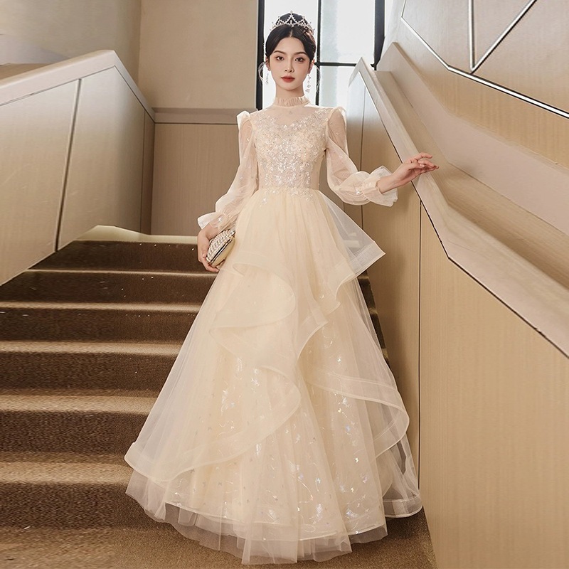 【2枚購入で 3oo円OFF】女性のためのシャンパンカラードレスバンケットホストハイエンドセンスアート試験プリンセススカートアダルトサマー 5,268円