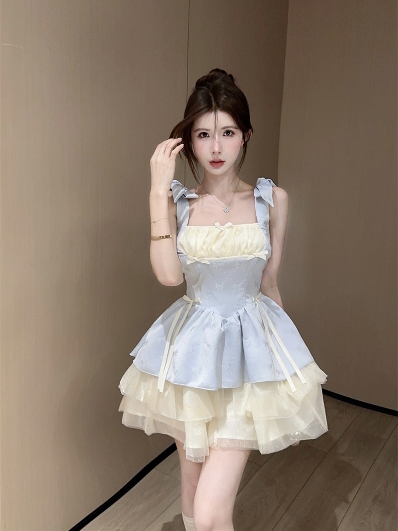 夏の女性のための甘いサスペンダードレス見事なウエストケーキチュチュスカート誕生日ドレスブトップスカート