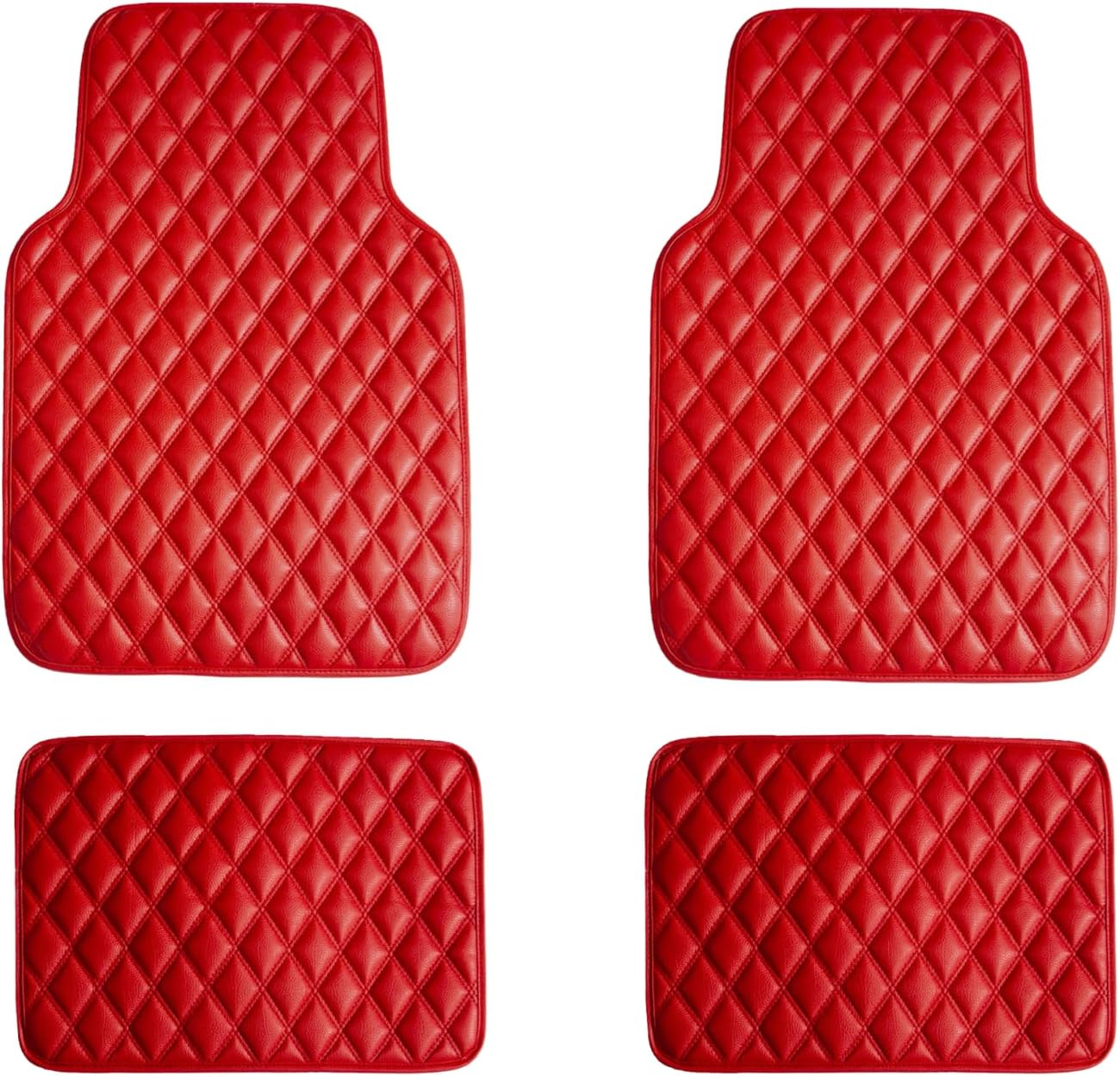 FHグループ (FH Group International)フロアマット 車用 レッド ダイヤモンドデザイン ユニバーサルフィット オールシーズン対応 ヘビーデューティ フェイクレザー