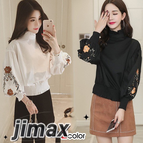 刺繍 バルーン袖 春 レディース トップス ホワイトデー