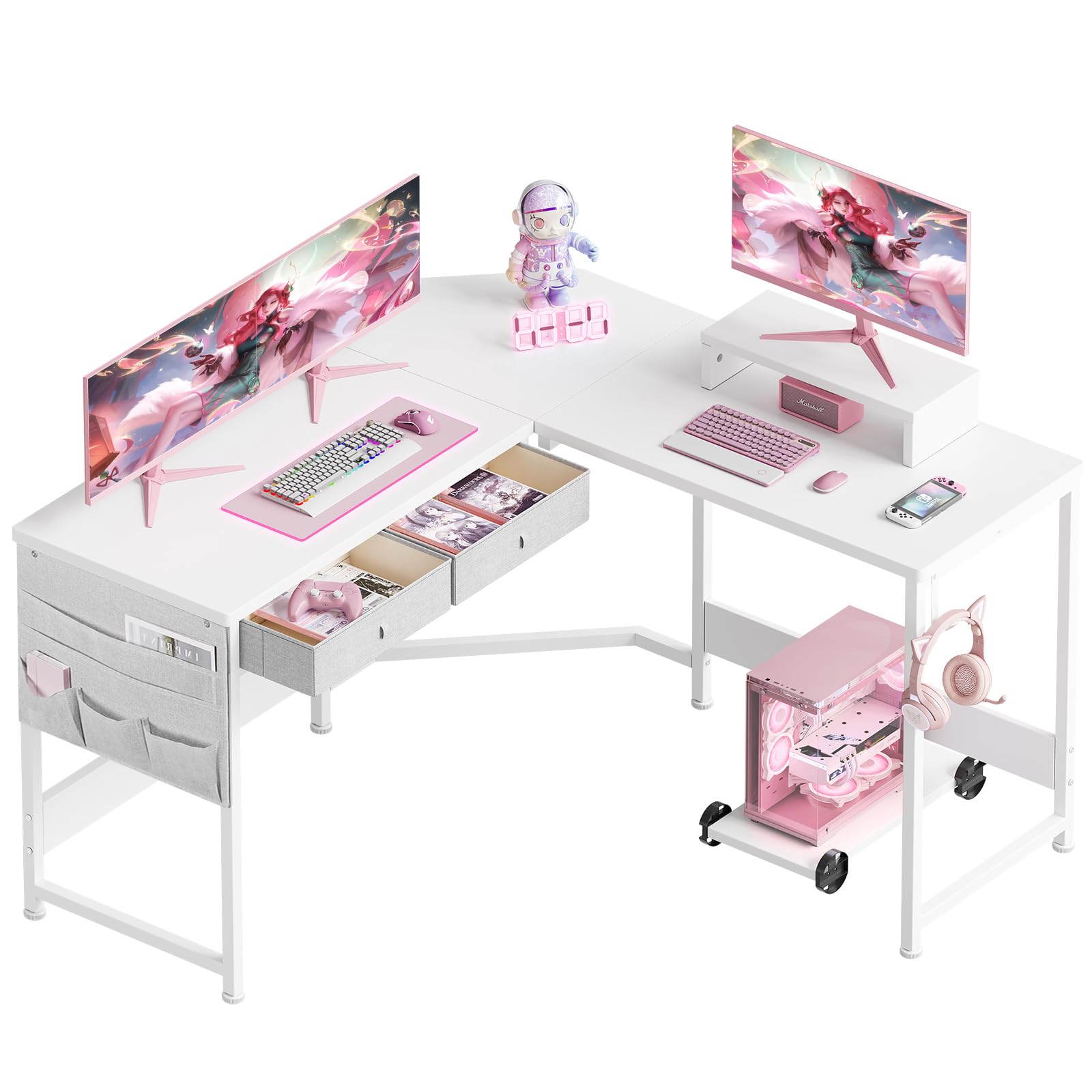 字デスク 机 125cm x 125cm パソコンデスク つくえ ゲーミングデスク コーナーデスク サイド収納袋付き pcデスク ワークデスク オフィスデスク テレワーク デスク 53281