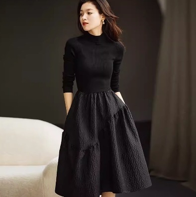 レディース スカート ワンピース ミモレ 7分袖 フレア 切り替え フェミニン シフォン ウエストマーク 伸縮性 コンサバ 異素材ミックス かわいい 大人可愛い きれいめ 上品 おしゃれ エスニック 5,548円