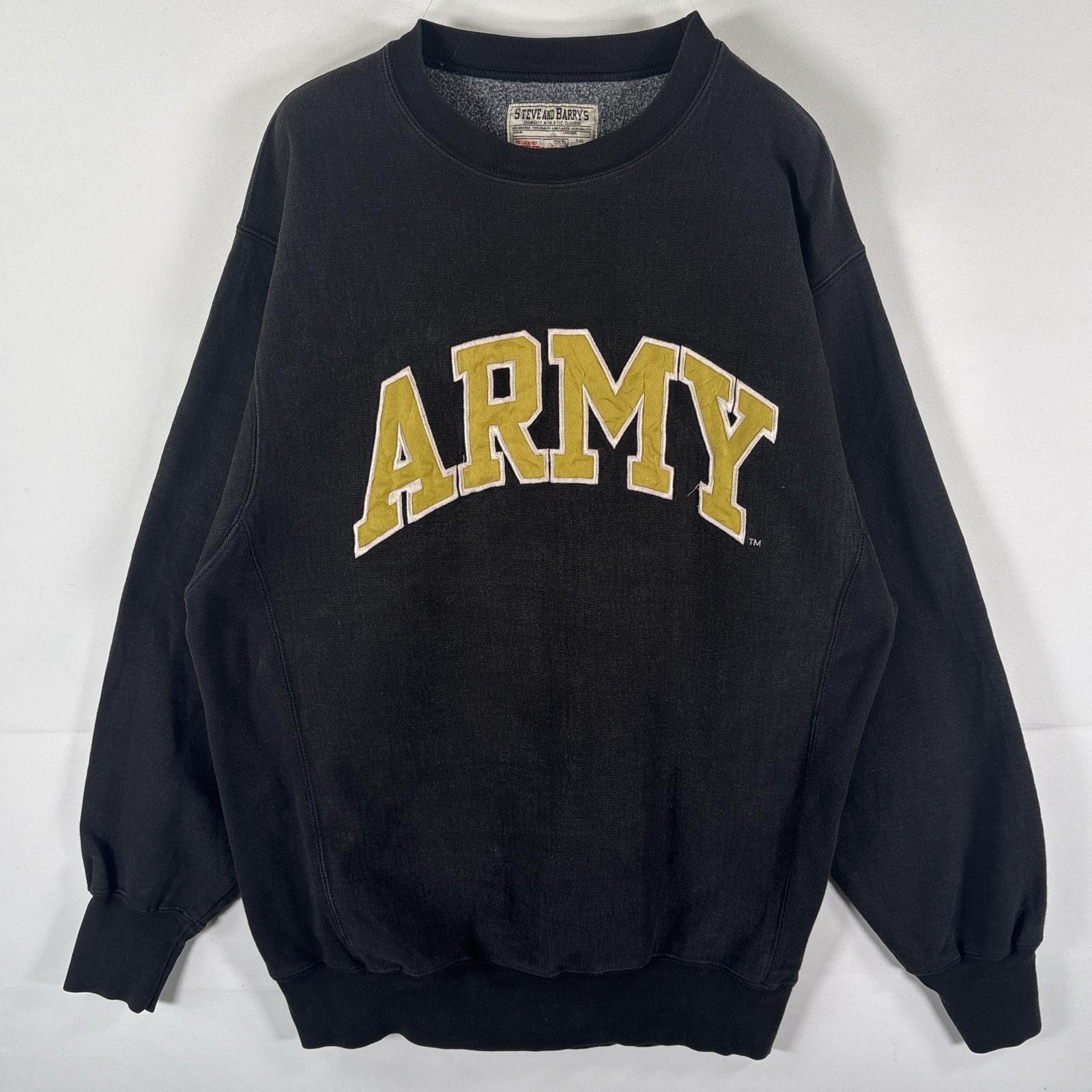 古着 スティーブアンドバリーズ STEAVE&BARRYS スウェット トレーナー 大きいサイズ ワッペン ARMY クルーネック L ブラック メンズ