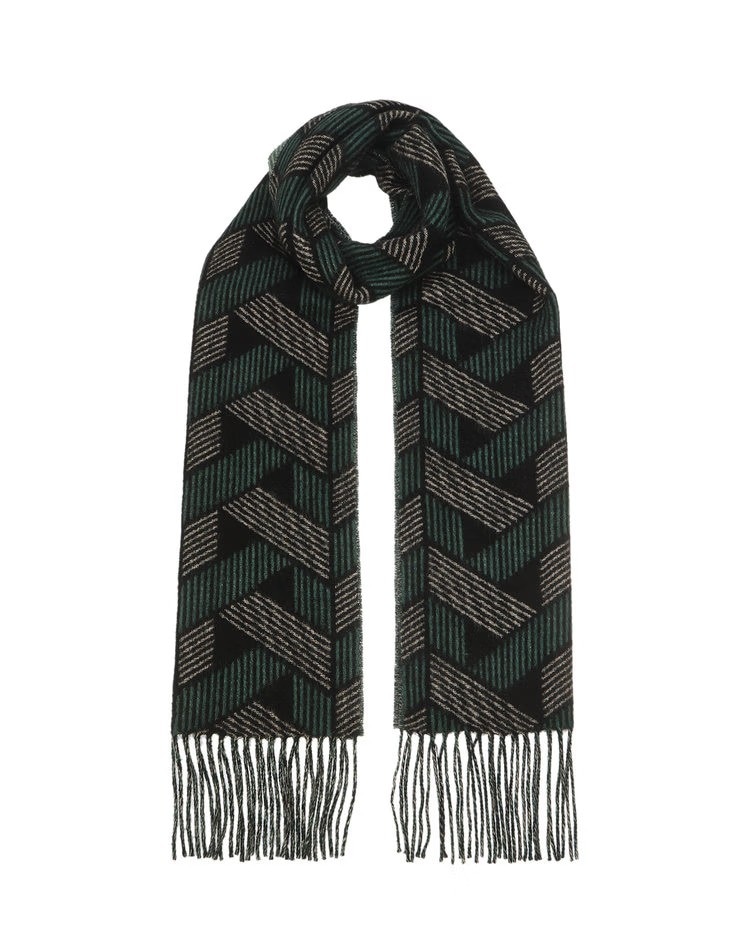 女性 グリーン パターン ウール マフラー ウール100%