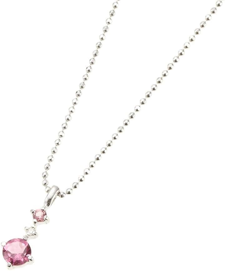 ピンクトルマリン スリーストーン 天然ダイヤモンド入り シルバー925 10月の誕生石 ジュエリーポーチ 宝石鑑別書カード ネックレス レディース(ピンク)