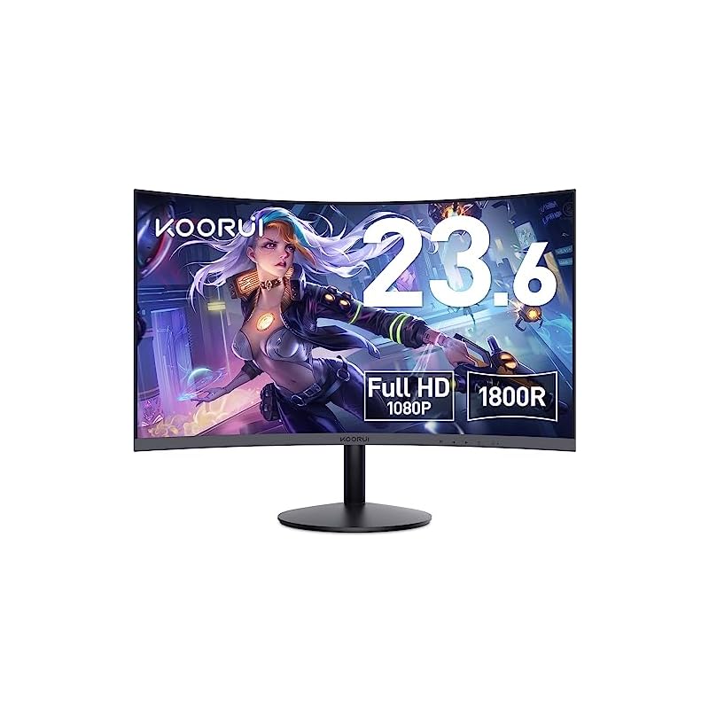 KOORUI モニター 24インチ 60Hz 5ms 曲面 モニター VAパネル 湾曲/カーブ型 ゲーミングモニター (フルHD/sRGB/1800R 曲面/HDMI/VGA/傾き調整/スピーカーなし
