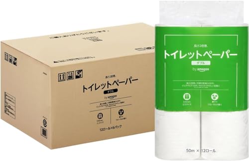 by Amazon トイレットペーパー 長さ2倍巻 50m x 72ロール(12ロール×6パック) ダブル (12ロールで24ロール分) フロー