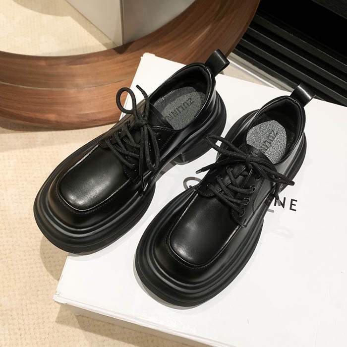 レディースシューズ レディース厚底ローファー ブラウン 制服 学生