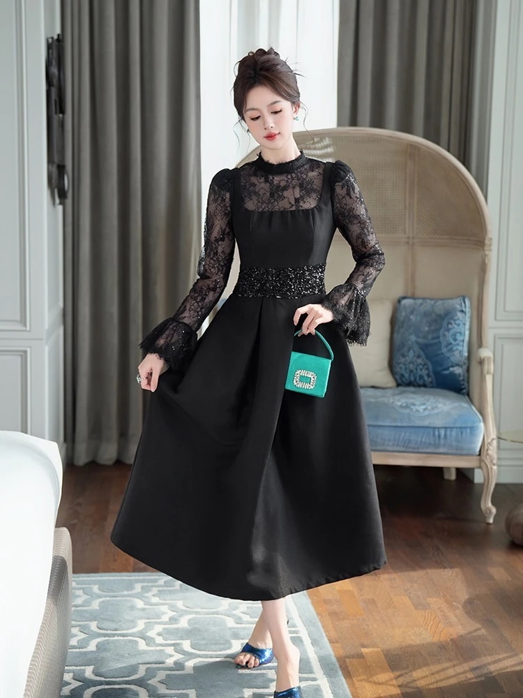 【JY.上品】お呼ばれドレス セクシー レース切り替え ロングワンピース レディース気質着痩せ パーティードレス フォーマルキャバ 大人 同窓会 披露宴 卒業式 結婚式 演奏会 ウェディング メガ割