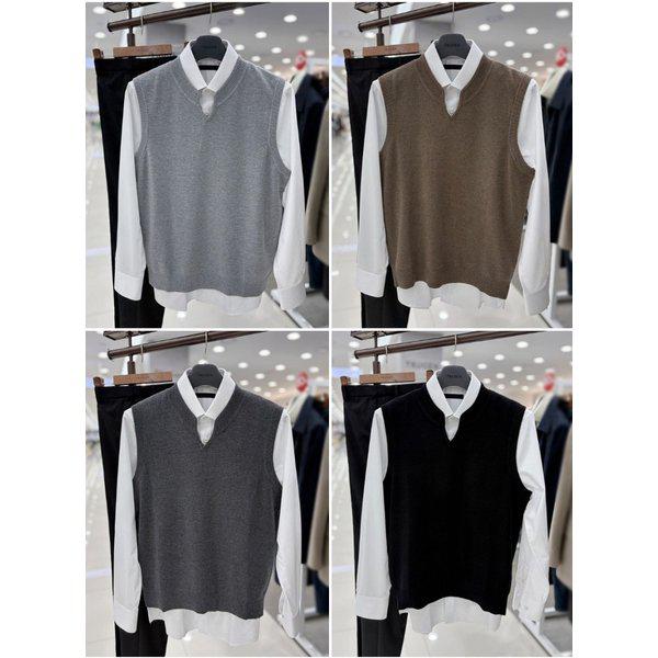 男性秋冬シャツレイヤードVネックニットセーターベスト4カラー