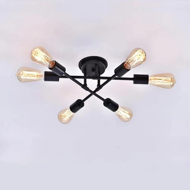 ペンダントライト 北欧風６灯 アンティークレトロ 天井照明 シーリングライト 吊り下げ電球 おしゃれ ダイニング照明 食卓用 リビング 居間用 LED対応 6畳 8畳 E26（電球別売り）工事不要 引