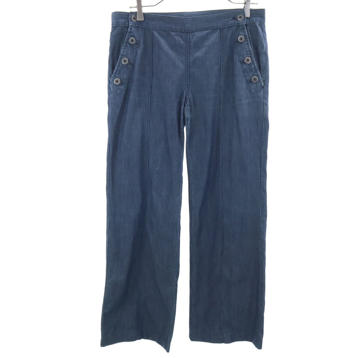 イタリア製 シャンブレー パンツ W27 ネイビー レディース 古着