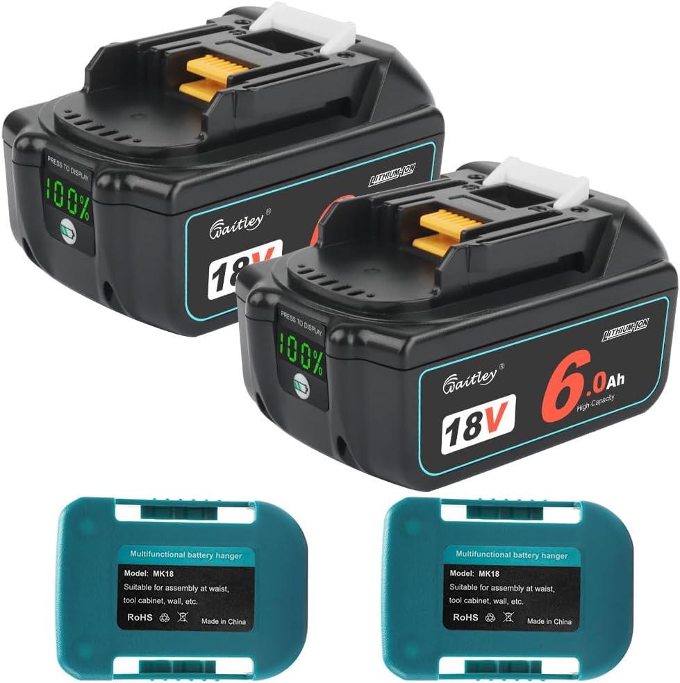 waitley互換マキタ 18V バッテリー6Ah 2個セットLED%残量表示付き 互換BL1860B BL1890 6000mAh 大容量 電動工具用充電式電池 BL1840 BL1850
