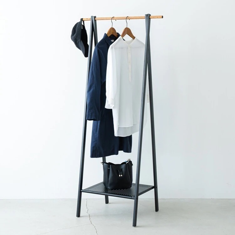 ハンガーラック おしゃれ 洋服掛け 棚 マットブラック 北欧モダン 木製 レトロ
