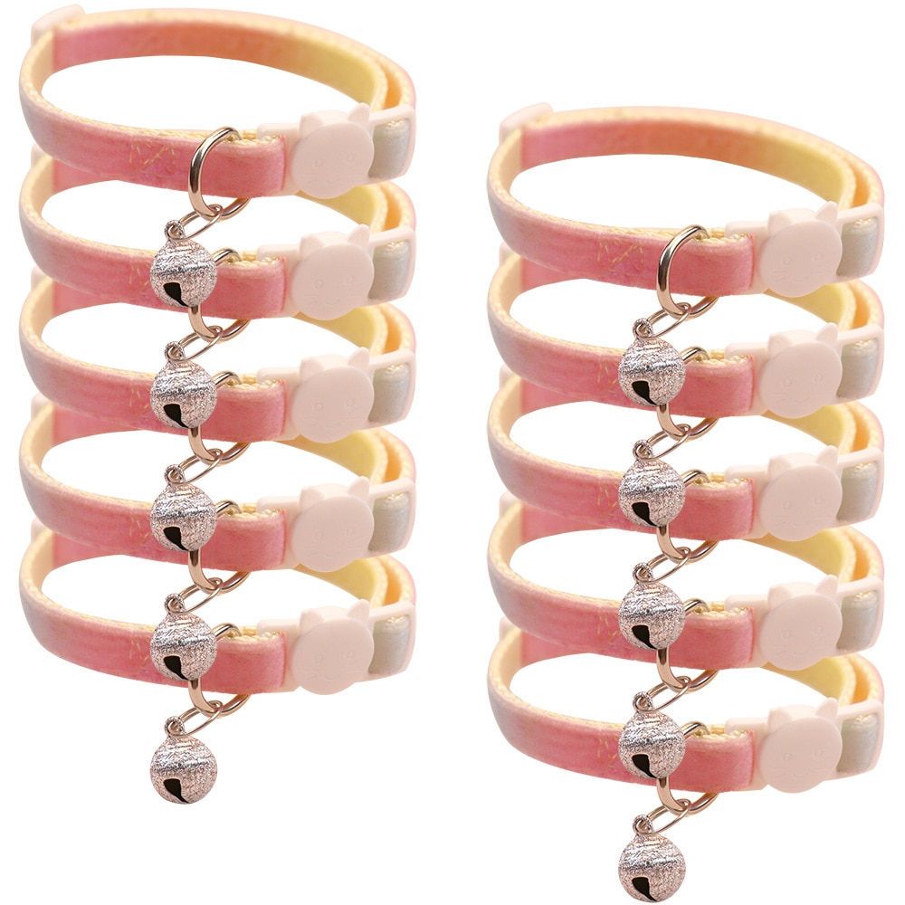 【1点ご購入 で10点プレゼントいたします】ペット首輪七色グラデーション猫首輪小型犬首輪かわいい鈴首輪